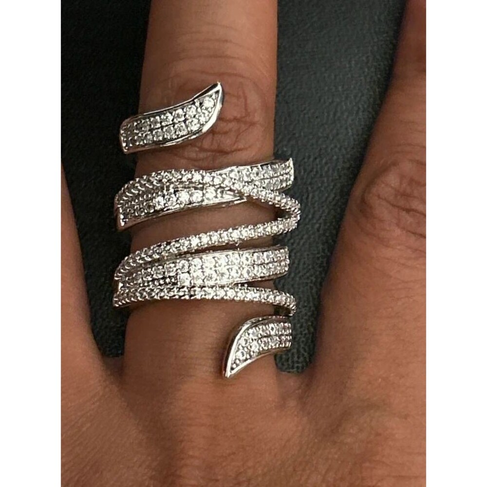 Silver Tone Rhinestone Multi-Band Statement Ring Size 9